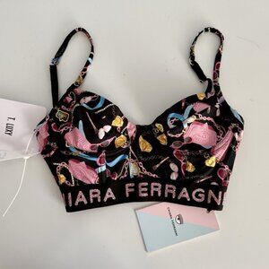 Chiara Ferragni Bustier Bralette Bra Black Logo Graphic Print Size US 32 XS